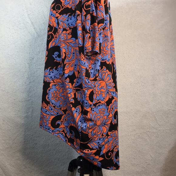 LuLaRoe Long Hi-Lo Irma Tunic Top Black Blue Orange Floral Pattern Size Medium‎ - Picture 6 of 8